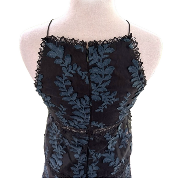 Monique LHullier Black Steel Blue Size 8 Dress Embroidered Silk Lace Anthro - Picture 7 of 16
